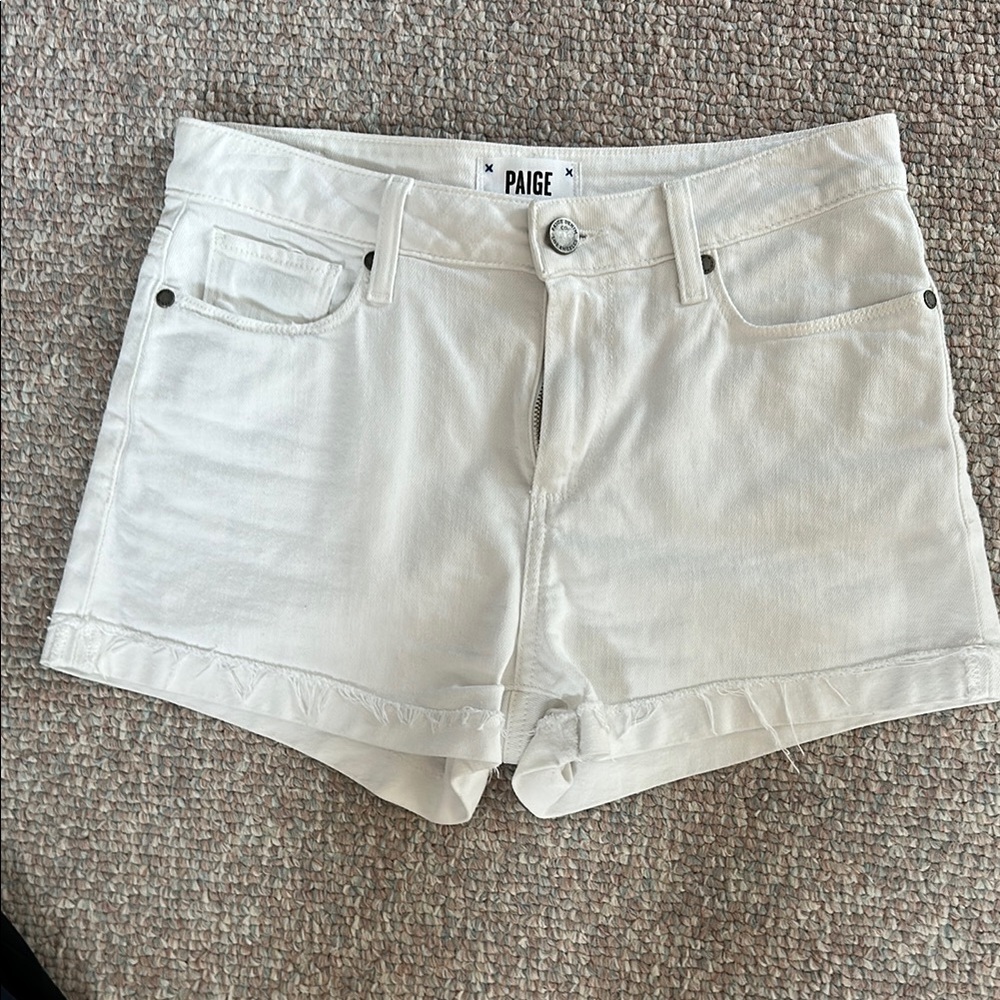 PAIGE White Jean Shorts Mid-Rise Relaxed Fit